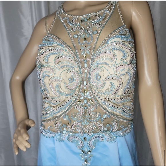 Abby Paris Longs by Lucci Lu NWat blue beaded pageant prom gown fit and flare 14 - Picture 2 of 5